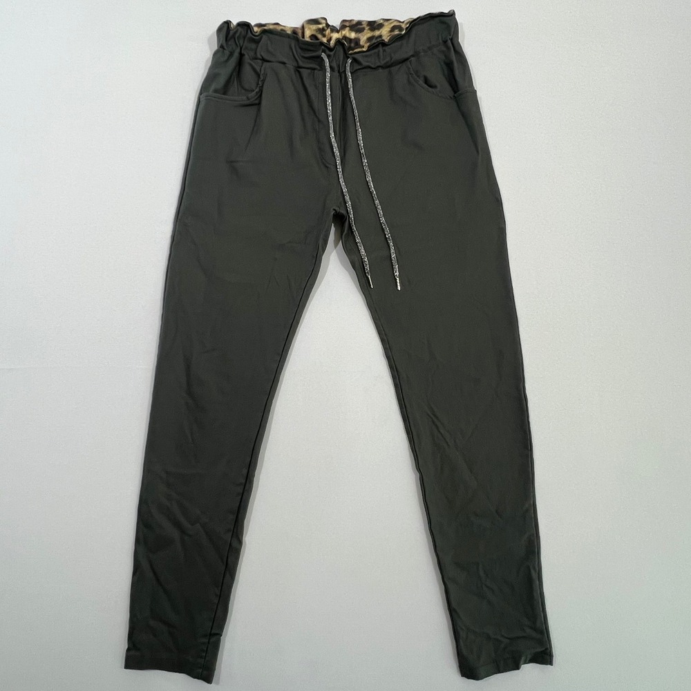 Venti6 Magic Pants Olive Green Stretch Joggers Leopard‎ Waistband Italy S READ